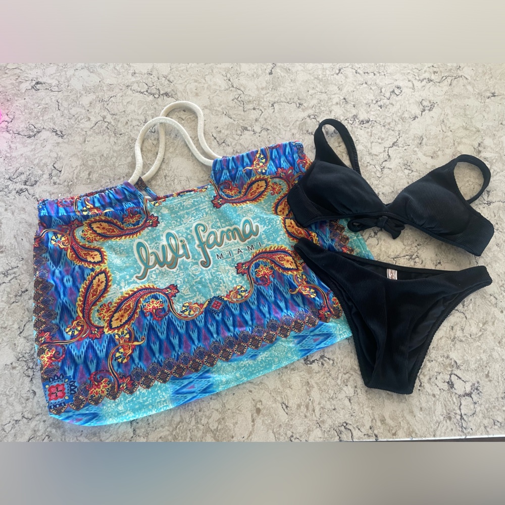 LULI FAMA black bikini and beach/pool bag- SMALL